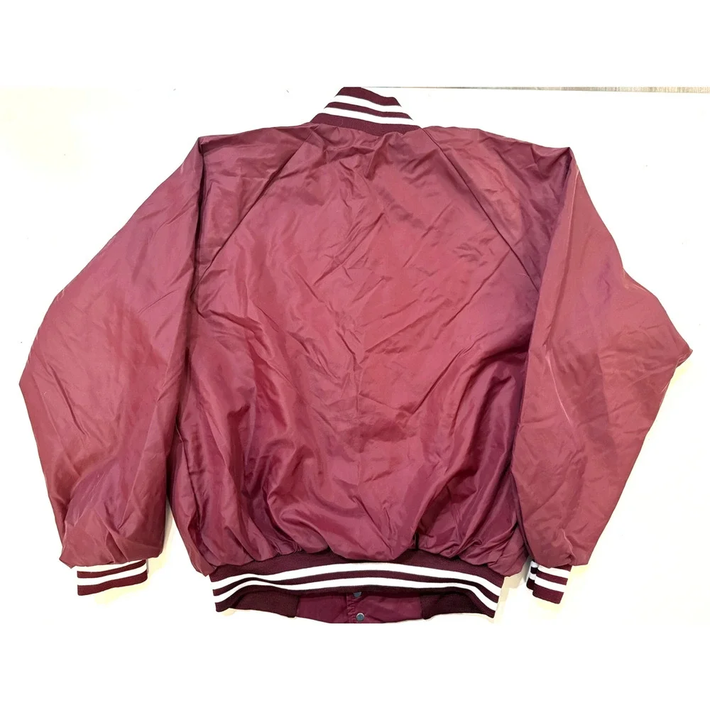Vintage‎ 90s Bomber Jacket Mens Large Varsity Maroon Snap Front Made USA Texas